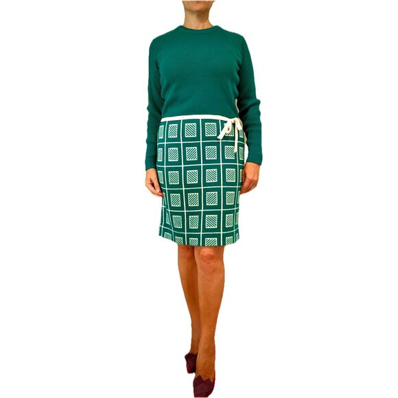 Vtg 70s Sears Juniors Bazaar Green Knit Tie Waist Shift Sweater MiniDress sz 4/6 - Picture 1 of 10